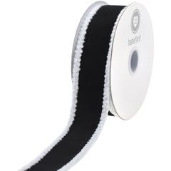 Christmas Velvet Fuzzy Edge Wired Ribbon, 10-yard