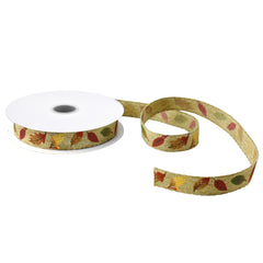 Leaves Faux Linen Autumn Fall Ribbon, 5/8-inch, 10-yard