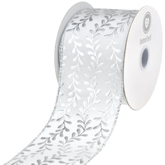 Christmas Metallic Embossed Vines Satin Wired Ribbon, 10-yard