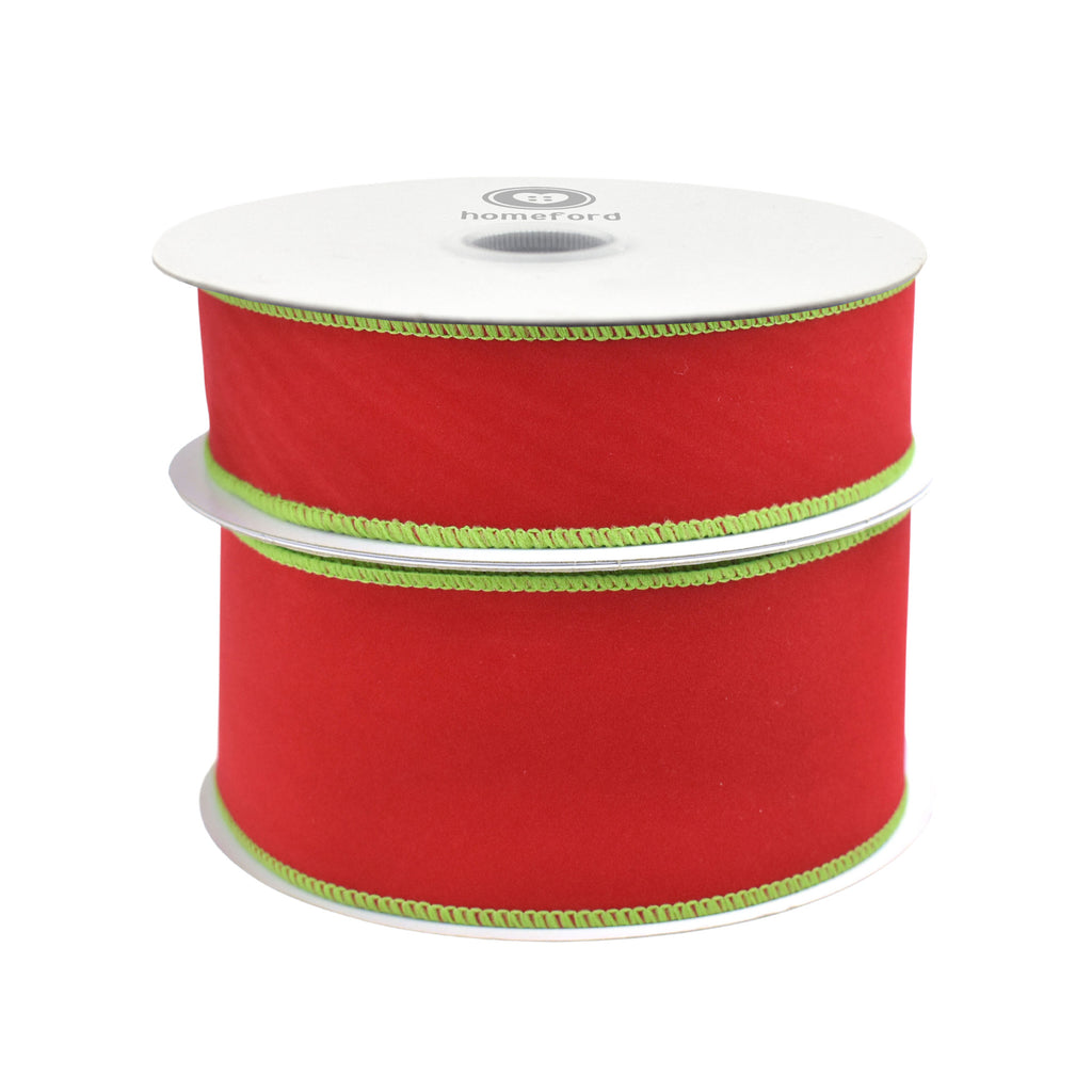 Christmas Velvet Two-Tone Wired Ribbon, 10-yard