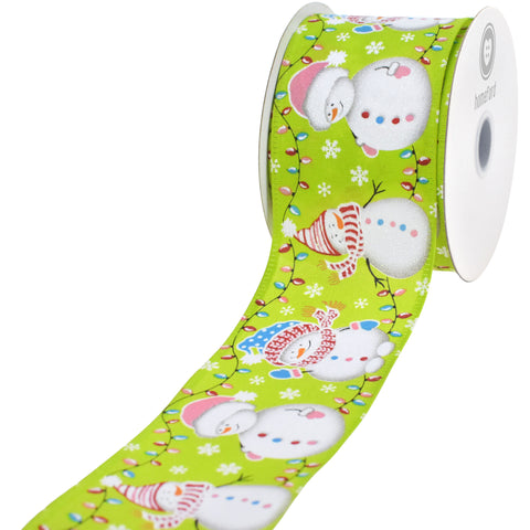 Christmas Lights Snowmen Satin Wired Ribbon, 2-1/2-inch, 10-yard