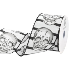 Halloween Vintage Skull Stripes Satin Wired Ribbon, 10-yard