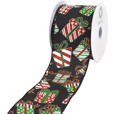 Wrapped Christmas Gifts Satin Wired Ribbon, 2-1/2-inch, 10-yard