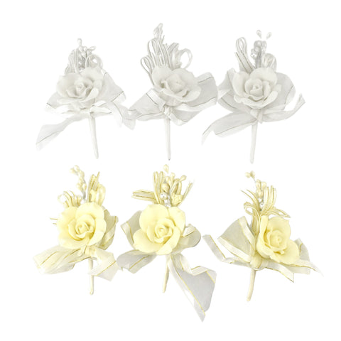 EVA Foam Flower Organza Ribbon Corsage, 5-inch, 6-count
