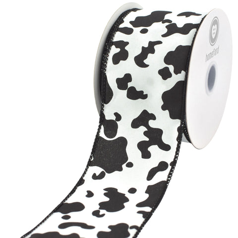 Cow Print Pattern Satin Wired Ribbon, 10-yard