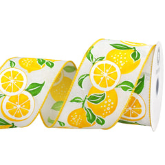 Spring Big Fresh Lemons Wired Ribbon, 2-1/2-inch, Yellow/White/Green, 10-yard