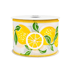 Spring Big Fresh Lemons Wired Ribbon, 2-1/2-inch, Yellow/White/Green, 10-yard