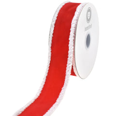 Christmas Velvet Fuzzy Edge Wired Ribbon, 10-yard