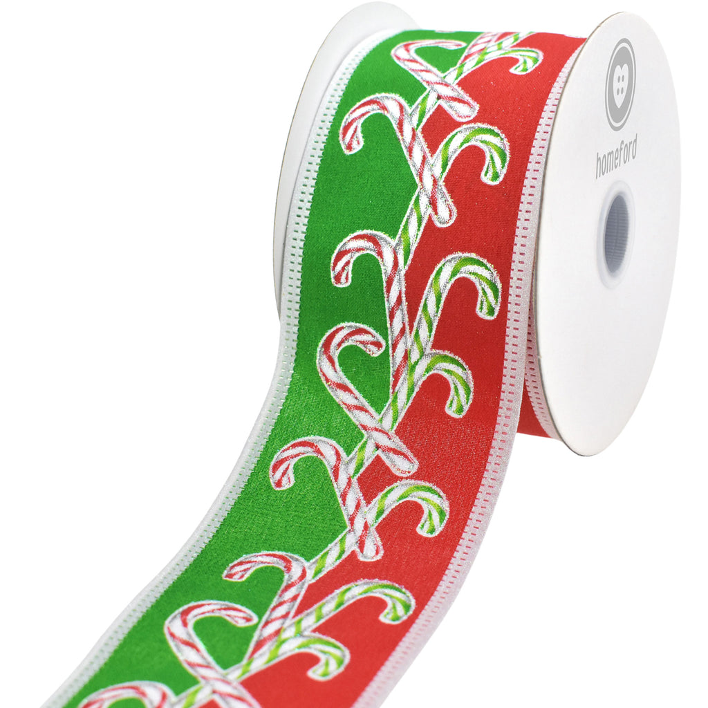 Christmas Candy Cane Dual Stripe Wired Ribbon, 10-yard