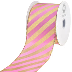 Christmas Satin Diagonal Stripes Wired Ribbon, 10-yard