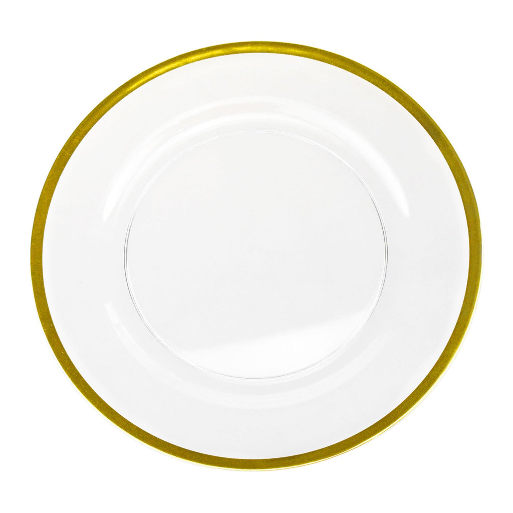 Metallic Trim Clear Round Plastic Charger Plate, 13-inch