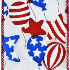 Independence Day Patriotic Balloons Satin Wired Ribbon, 2-1/2-inch, 10-yard