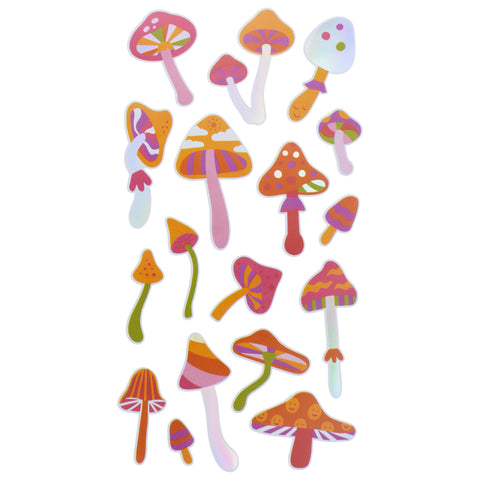 Mushroom Holographic Vinyl Craft Stickers, 1-3/4-inch, 17-piece