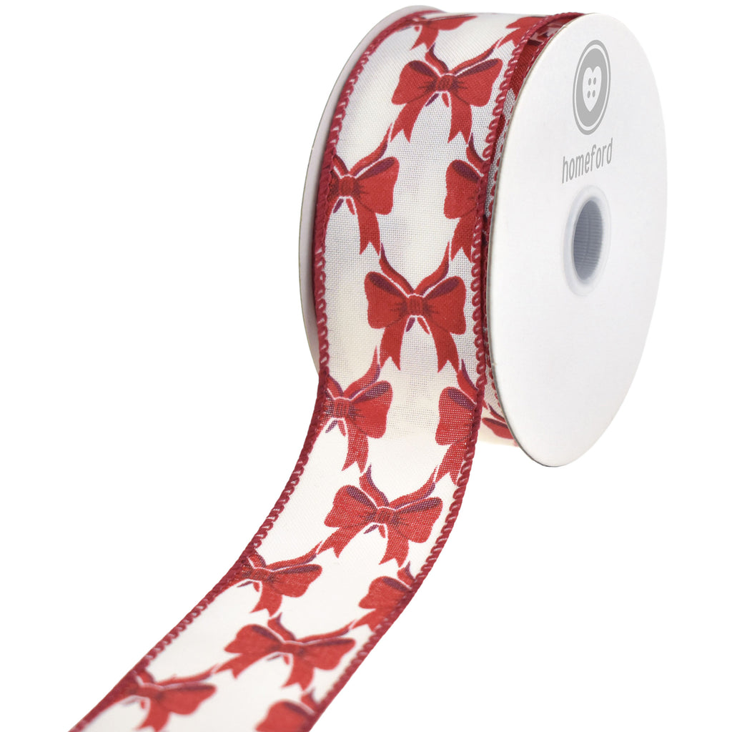 Patterned Pretty Bows Satin Wired Ribbon, 10-yard