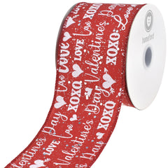 Valentine's Day Glitter XOXO Script Satin Wired Ribbon, 2-1/2-inch, 10-yard