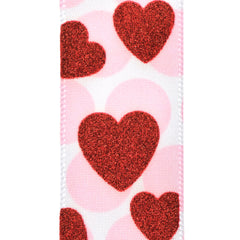 Valentine's Day Glitter Hearts Polka Dots Ribbon, 7/8-inch, 10-yard