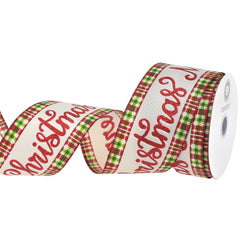 Merry Christmas Plaid Edge Satin Wired Ribbon, 2-1/2-inch, 10-yard