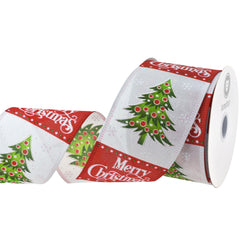 Merry Christmas Tree Classic Stripes Satin Wired Ribbon, 2-1/2-inch, 10-yard