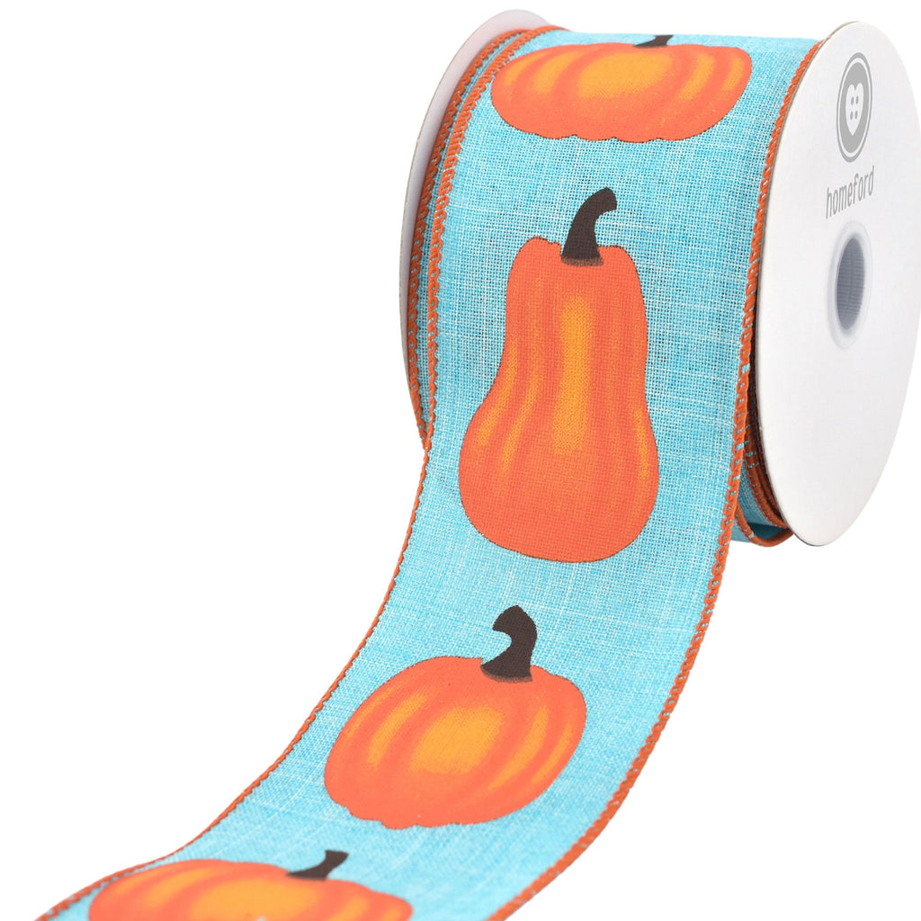 Thanksgiving Pumpkin Gourds Faux Linen Wired Autumn Fall Ribbon, 10-yard