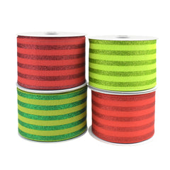 Christmas Ponche Cabana Stripes Wired Ribbon, 10-yard