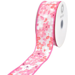 Spring Falling Sakura Cherry Blossom Wired Ribbon, 10-yard