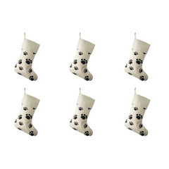 Animal Paw Print Cotton Christmas Stocking, 17-inch, Ivory
