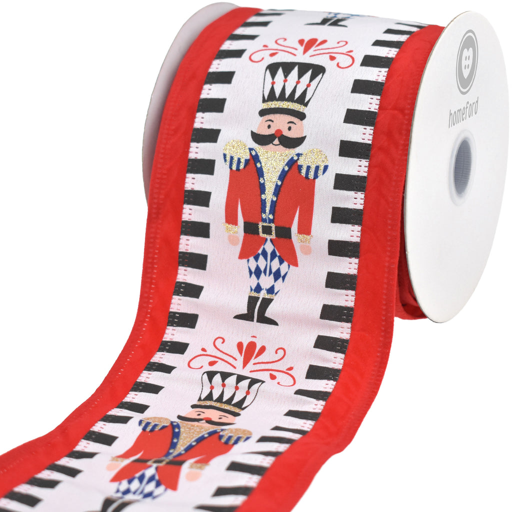 Christmas Nutcracker Dash Velvet Edge Wired Ribbon, 10-yard