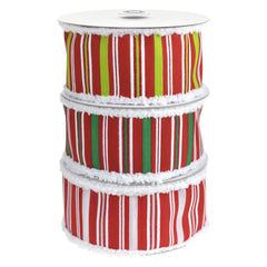 Christmas Glittered Stripes Snowy Edge Satin Wired Ribbon, 2-1/2-inch, 10-yard