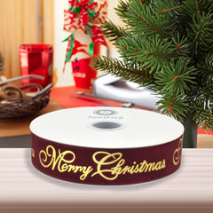 Merry Christmas Embossed Script Velvet Ribbon, 10-yard