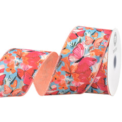 Spring Oil Painting Butterflies Deluxe Wired Ribbon, 10-yard