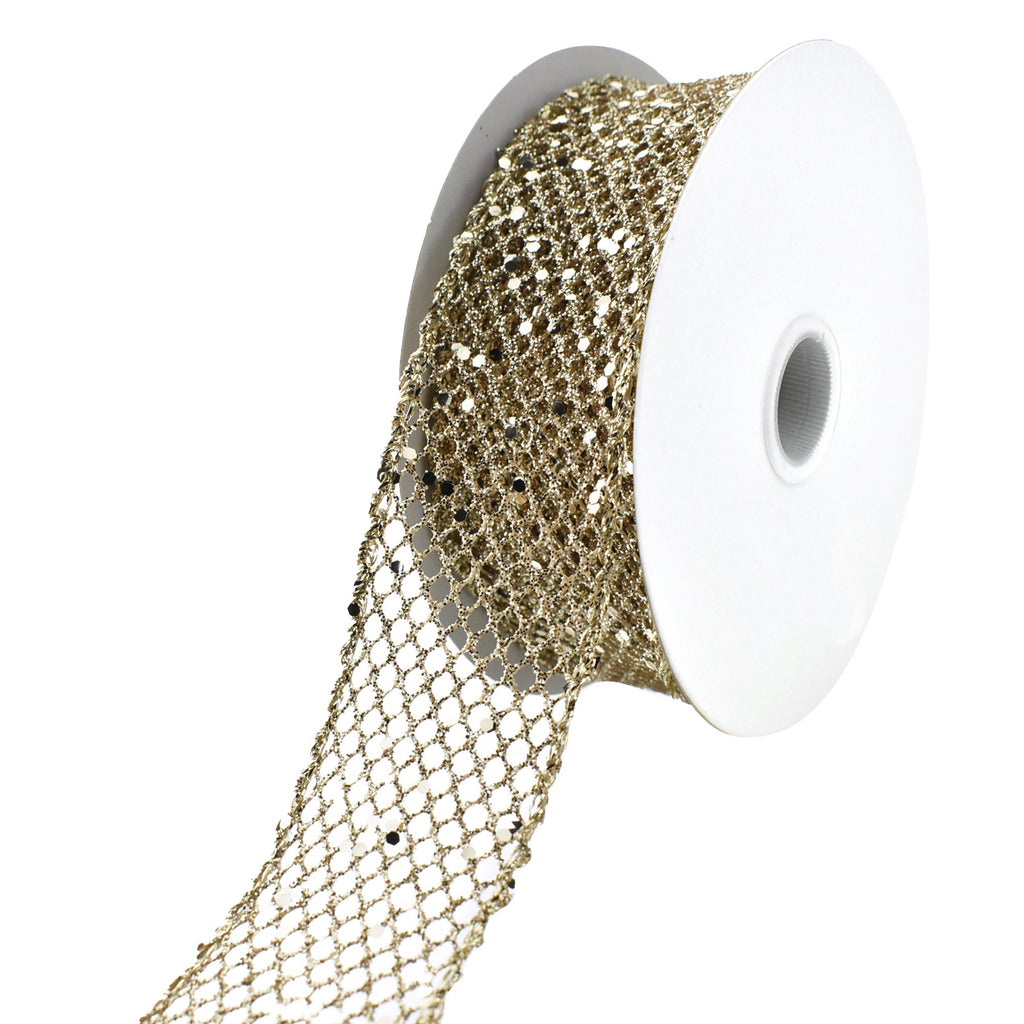 Christmas Dazzling Glitter Chunk Netting Wired Ribbon, 10-yard