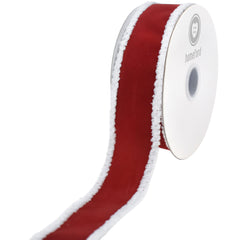 Christmas Velvet Fuzzy Edge Wired Ribbon, 10-yard