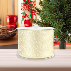 Christmas Iridescent Embossed Vines Satin Wired Ribbon, 10-yard