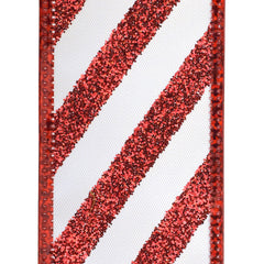 Christmas Glitter Candy Cane Stripes Satin Wired Ribbon, 1-1/2-inch, 50-yard