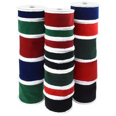 Christmas Velvet Fuzzy Edge Wired Ribbon, 10-yard