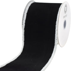 Christmas Velvet Fuzzy Edge Wired Ribbon, 10-yard