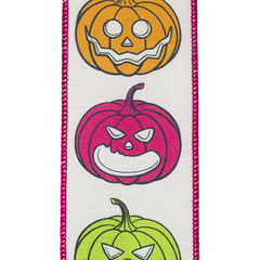 Halloween Colorful Jack-O-Lantern Dupioni Wired Ribbon, 2-1/2-inch, 10-yard