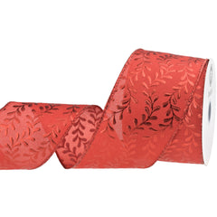 Christmas Shimmer Embossed Vines Satin Wired Ribbon, 10-yard