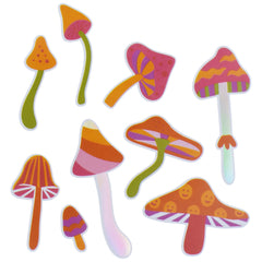 Mushroom Holographic Vinyl Craft Stickers, 1-3/4-inch, 17-piece