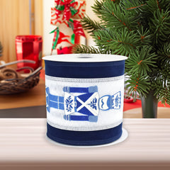 Christmas Chinoiserie Nutcracker Velvet Edge Wired Ribbon, 10-yard