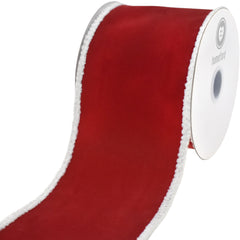 Christmas Velvet Fuzzy Edge Wired Ribbon, 10-yard