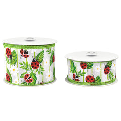Spring Ladybugs on Leaves Wired Ribbon, 10-yard