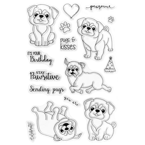 Pugs and Kisses Reusable Craft Stamps, 2-inch, 16-piece