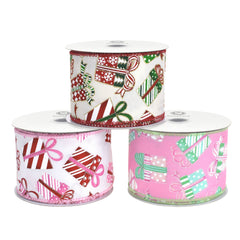 Wrapped Christmas Gifts Faux Linen Wired Ribbon, 2-1/2-inch, 10-yard