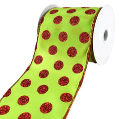 Christmas Glitter Polka Dots Wired Ribbon, 10-yard