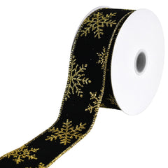 Christmas Velvet Glittered Snowflakes Wired Ribbon, 10-yard