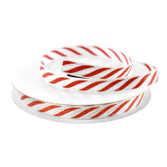 Christmas Glittered Candy Cane Stripes Ribbon, 3/8-inch, 10-yard