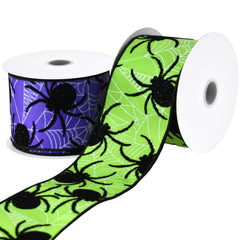 Halloween Flocked Spider Webs Satin Wired Ribbon, 2-1/2-inch, 10-yard