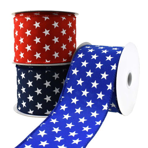 Patriotic Stars Satin Wired Ribbon, 2-1/2-Inch, 10-Yard