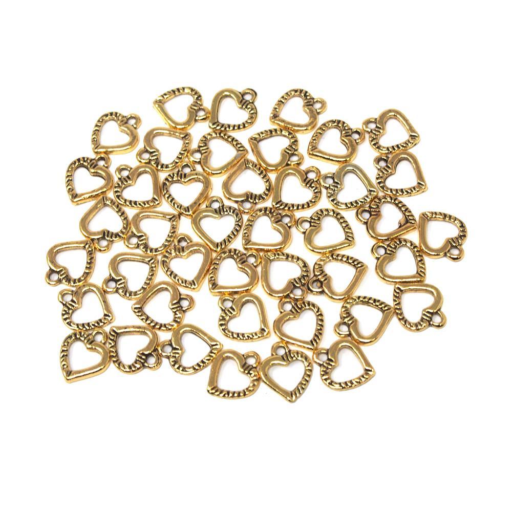 Small Heart Metal Charms, Gold, 1/2-Inch, 42-Count